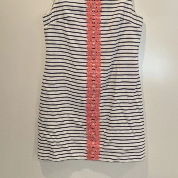 Jessica Howard Navy Striped Lace‎ Shift Dress Sleeveless Womens 14 (1205) - Picture 2 of 5